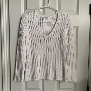 LOFT White Cotton V-Neck Crochet Knit Top/Cover Up